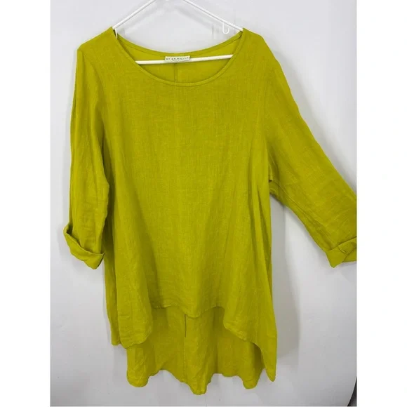 BRYN WALKER 100% Heavy Linen LEO bright green Lagen look Hilo TUNIC L - Picture 1 of 9